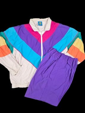 Vintage Rainbow Track Suit Adult L Nylon Pride Streetwear Activewear Colorful